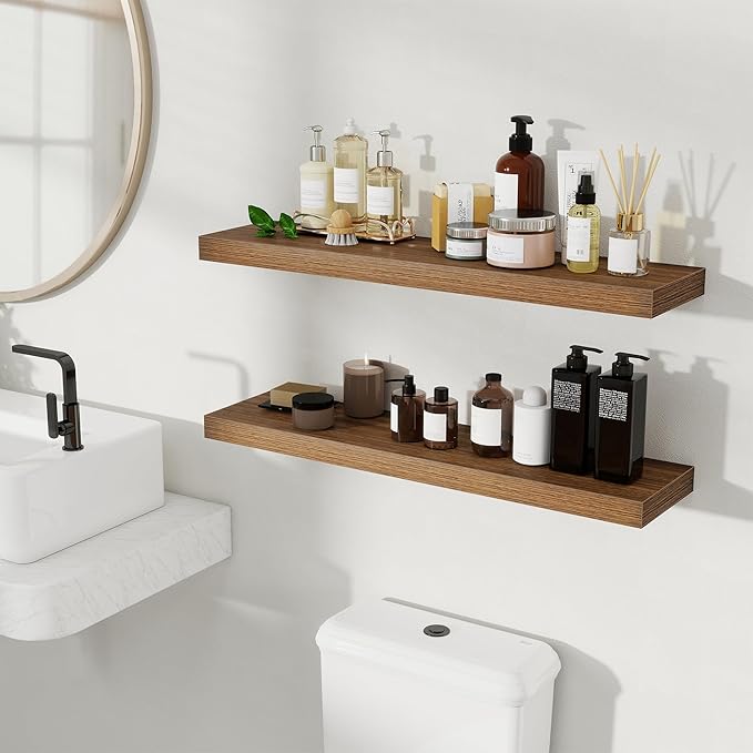 Fun Memories Rustic Wood Floating Shelves for Wall, Space-Saving Wall Mounted Shelves for Bathroom, Bedroom, Living Room and 