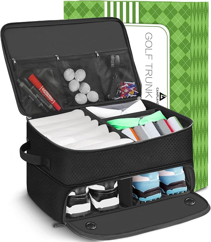 CAMPLAND 2 Layer Trunk Organizer, Waterproof Car Locker for 2 Pair Shoes, Durable Trunk Storage for Balls, Tees, Clothes,