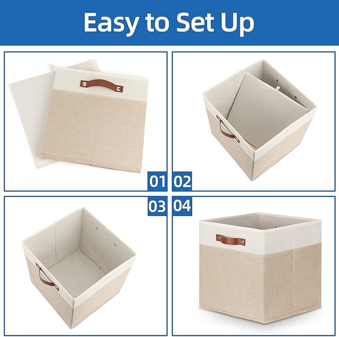 Temary Cube Storage Bins 13 Inch Fabric Storage Cubes Storage Baskets for Shelves Closet Baskets for Cube Storage with Leathe