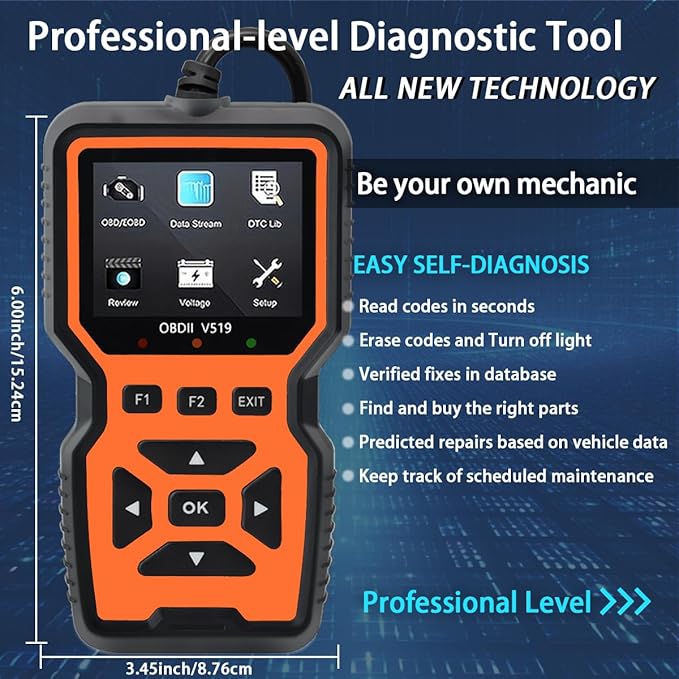 OBD2 Scanner Diagnostic Tool - Check Engine Light Code Reader, Reset Function, Data Stream, I/M Readiness, Full Features, Modes