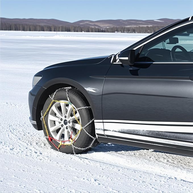 Portable Snow Tire Chains, Semi-Automatic Tighten Snow Traction Chains, Easy Install Emergency Tire Chains for Passenger Cars