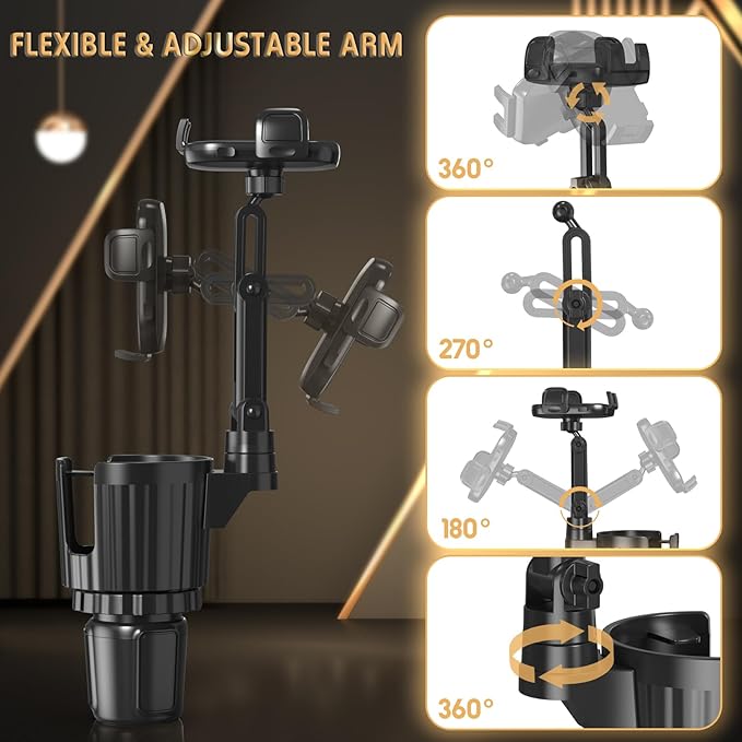 Phone Holders for Your Car, 2 in 1 Universal Cup Holder Expander Adjustable Base with Phone Mount, Long Arm with 360°Rotation