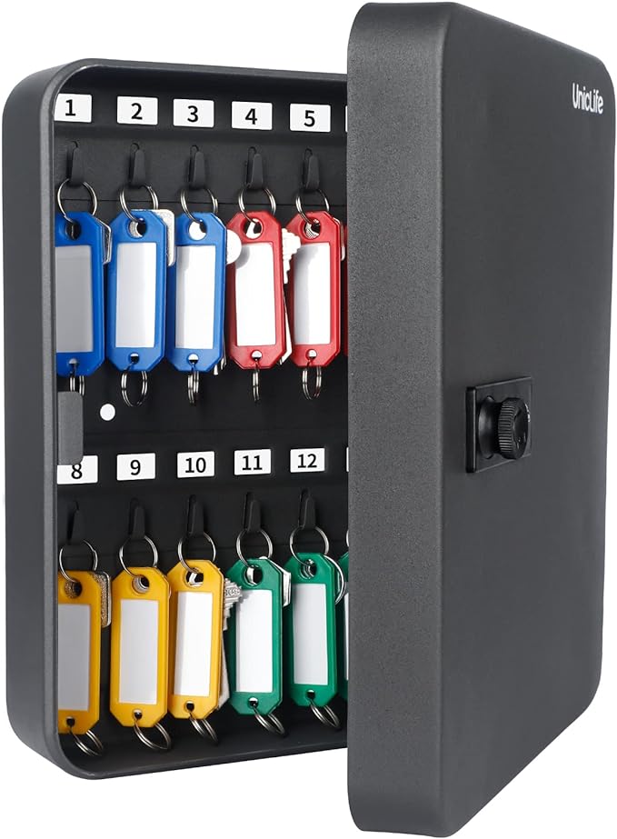 Uniclife 28 Position Key Cabinet with Combination Lock Resettable Black Digital Security Storage Box Steel Key Organizer with