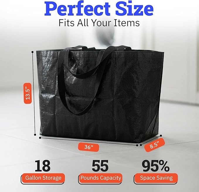 DURASACK Haul-It-All Extra-Large Reusable Shopping Bag – Heavy Duty Open-Top Tote with Handles, 18-Gallon Capacity,Black, Pack of 2