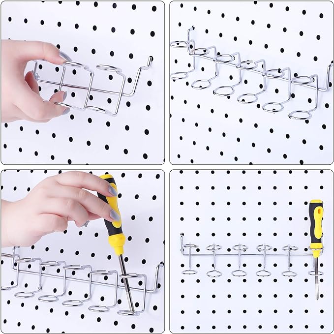 Ripeng 8 Pieces Pegboard Screwdriver Holders Peg Board Organizer Accessories Multi Ring Tool Holders Six Tool Organizer Racks