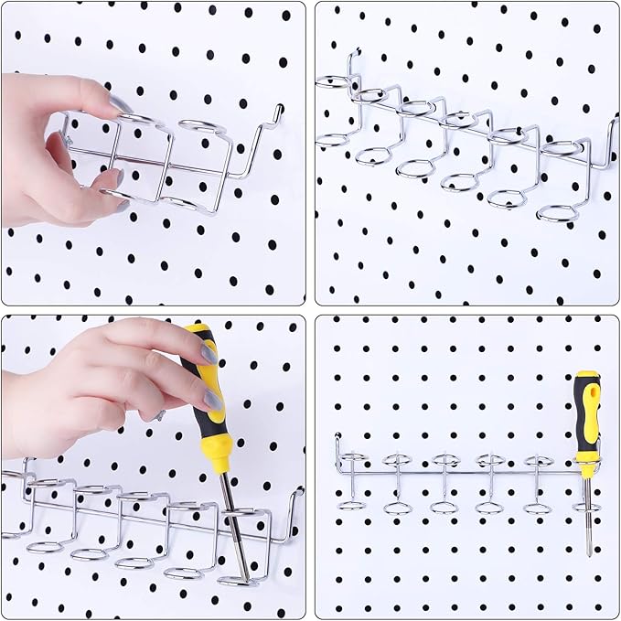 Ripeng 4 Pieces Pegboard Screwdriver Holders Peg Board Organizer Accessories Multi Ring Tool Holders Six Tool Organizer Racks