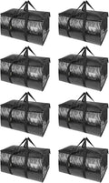 BALEINE 8-Pack Oversized Moving Bags with Reinforced Handles, Heavy-Duty Storage Tote for Clothes, Moving Supplies (Black, 8-