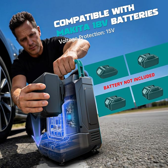 5X Faster Tire Inflator Portable Air Compressor, 160PSI Cordless Air Pump Compatible with Makita 18V Battery with Digital Pressure Gauge, LED Light, Deflator & Auto Shut-Off for Car, Motorcycle, Truck
