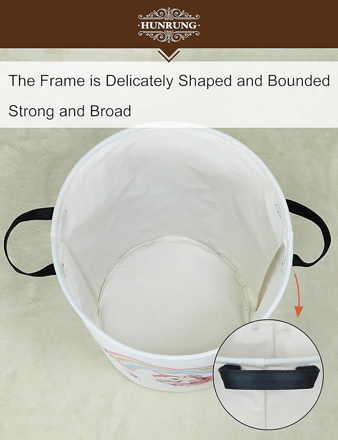HUNRUNG Laundry Hamper,Large Canvas Fabric Lightweight Storage Basket Toy Organizer Dirty Clothes Collapsible Waterproof for 