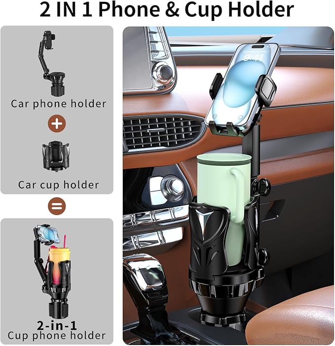 Phone Holders for Your Car, Adjustable Car Cup Holder Expander with Rubber Grip, Secure Hold, Multi-Scenario Use for Drivers,