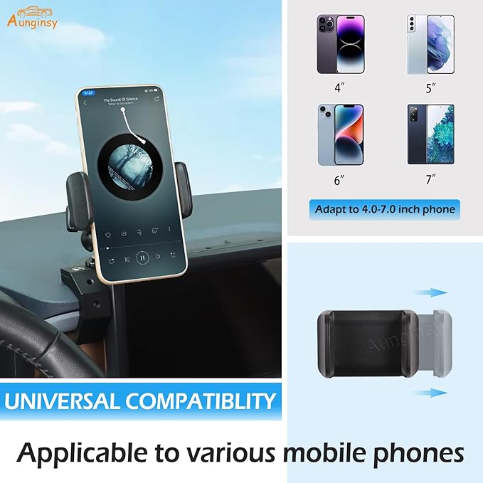 Aunginsy Dashboard Phone Holder Compatible with Ford Maverick 2022-2024, 8-inch Navigation Screen Upper Panel Fixed Clip 360° Rotation Mobile Phone Mount for Most Cell Smartphone Bracket Accessories