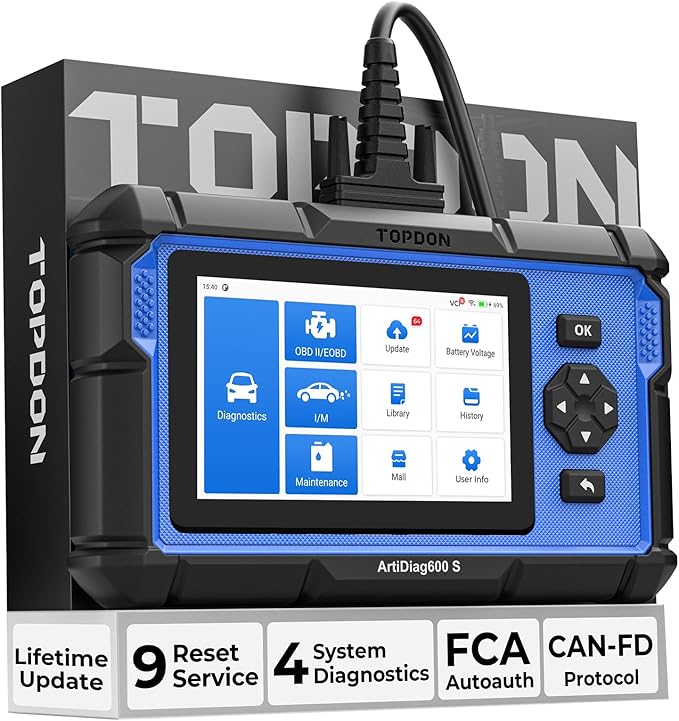 OBD2 Scanner TOPDON AD600S Scan Tool, Code Reader, Diagnostics Scanner for ABS/SRS/AT/Engine, 9 Reset Services,