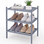 Smiry Small Bamboo Shoe Rack 3-Tier, Stackable Wooden Shoe Organizer for Entryway & Closet, Free Standing Wood Shoe Storage S