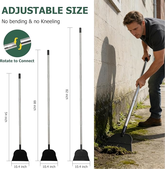 Floor Scraper Multifunctional Garden Shovel with 82” Adjustable Handle & Sharp Blade Heavy Duty All Steel Flat Shovel for Sidewalks Lawn Driveway Garden Weed Ice Dirt Moss Removal