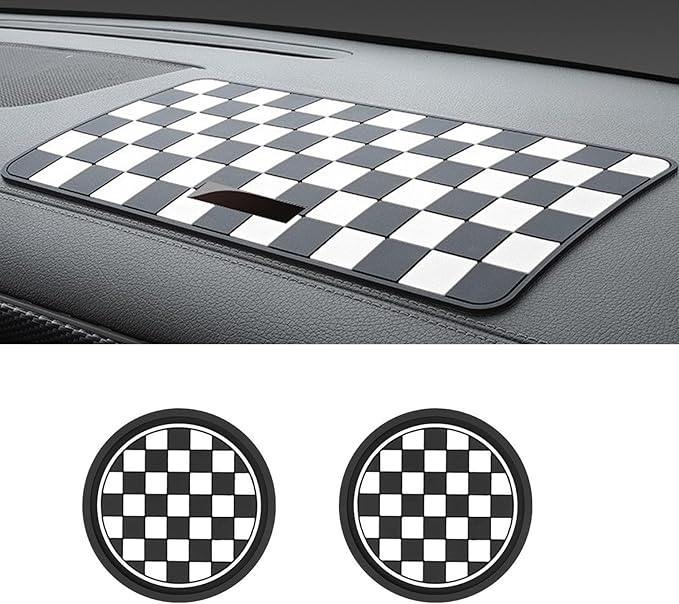 Car Interior Accessories Set – 2PCS Silicone Cup Holder Coasters & 1PCS Anti-Slip Dashboard Pad, Universal Non-Slip Rubber Ma
