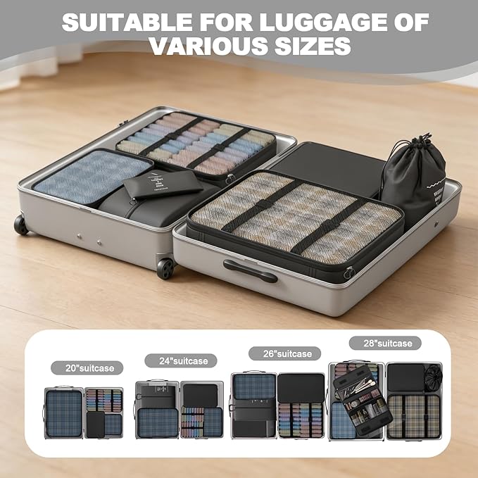 8 Set Packing Cubes for Travel,Suitcase Organizer Bags for Luggage with Shoe & Hanging Toiletry Bag, Vacation Essentials & Ac