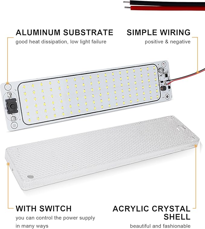 12v LED Interior Light Bar 2376LM DC 12 v Volt led Strip Ceiling Lights Lighting Fixture Inside with On/Off Switch for RV Enclosed Cargo Trailer Van Boat Car Camper (2Pack)