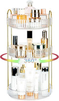 360 Rotating Makeup Organizer - Large Capacity Spinning Perfume & Cosmetic Skincare Holder for Countertop (Pearl White, 3 Tie