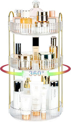 360 Rotating Makeup Organizer - Large Capacity Spinning Perfume & Cosmetic Skincare Holder for Countertop (Pearl White, 3 Tie