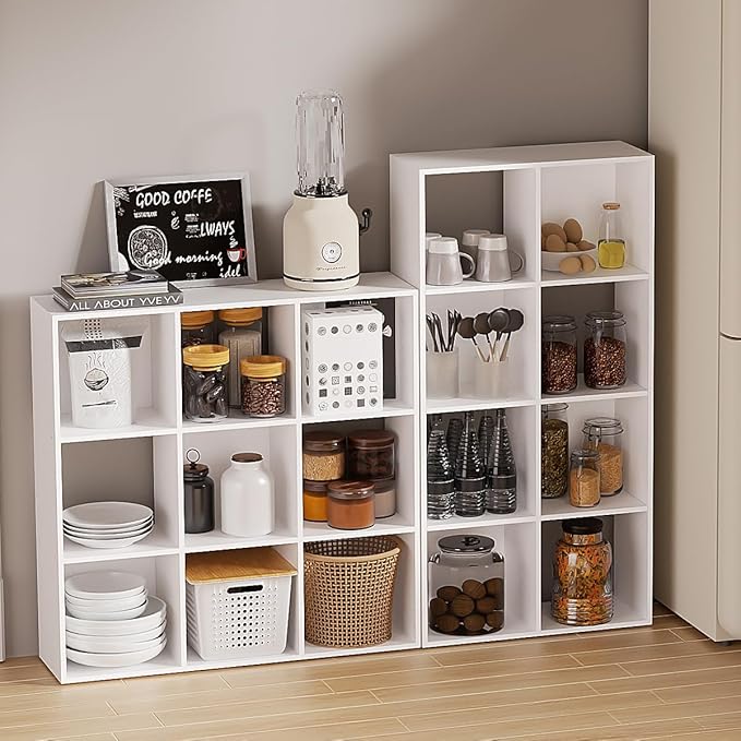 Cube Storage Organizer,Cubby Bookshelf,Wood Organizer with Open Back,Cube Bookcase for Home Office Living Room (White, 8-Cube
