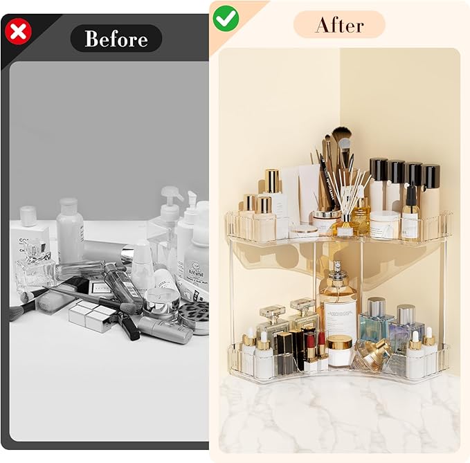2-Tier Corner Bathroom Counter Organizer, Large Makeup Organizer For Vanity, Skincare Perfume Organizers For Women Or Men, Ex