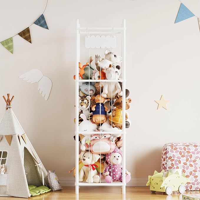 SpaceAid Stuffed Animal Storage Organizer, Wood Animals Zoo Toy Plushies Storage Holder, Large Capacity Plush Toy Cage for Pl