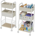 3-tier Baby Diaper Caddy Organizer and Storage Cart with 4+3 Dividers, Metal Utility Cart with Lockable Wheels for Nursery, B