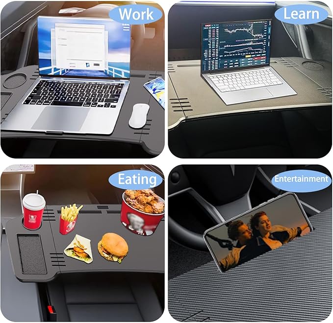 Foldable Car Desk for Tesla Model Y Model 3 Car Food Tray | Car Desk for Laptop | Car Tray Tesla Table | Steering Wheel Tray Table | Multipurpose Travel Car Accessories