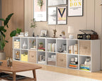 PrimeZone Stackable 8 Cube Storage Organizer: Wood Cubes Shelf Fits Cubby Bins - Square Cubicle Bookshelf Cabinet for Closet 