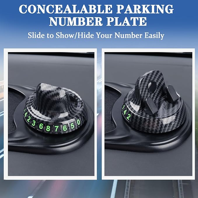 3-in-1 Multifunctional Car Anti-Slip Mat, 360° Rotating Phone Holder with Hidden Parking Number Plate, PVC Dashboard Mat, Fit