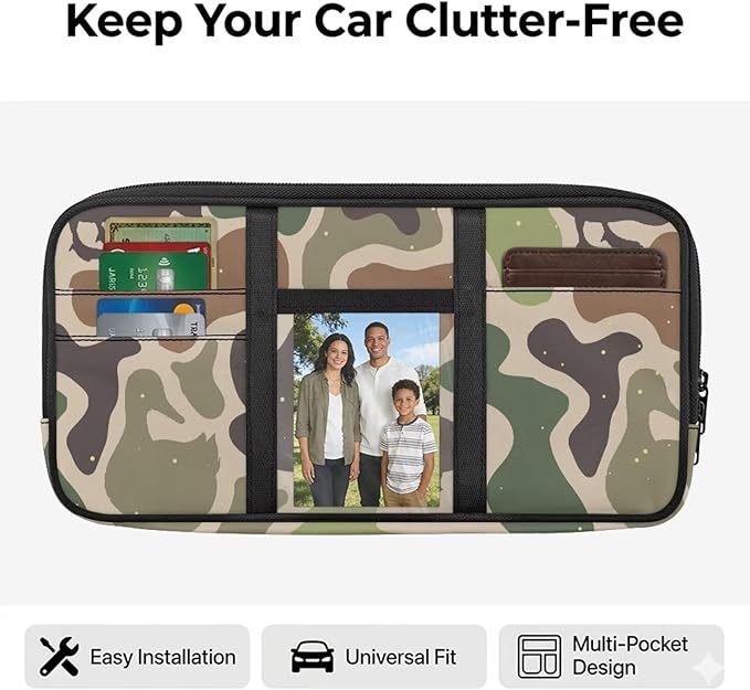 Ducks Camo Car Visor Organizer Keep Tidy Car Sun Visor Storage Bag with Big Zipper Pocket Card Holder Universal Fit for Most Cars SUV