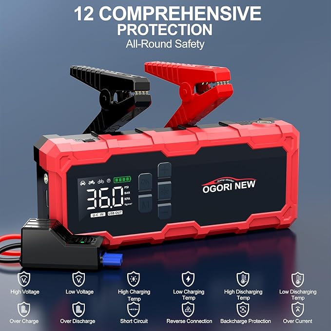 8000A Jump Starter with Air Compressor, 26800mAh 150PSI Portable Car Battery Jump Starter (All Gas/16L Diesel), 12V