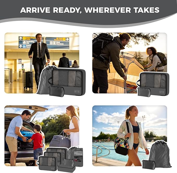 8-Piece Compression Packing Cubes for Travel, Ultralight Luggage Organizer Set with Double Zipper, Space Saving for Suitcase 