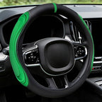 XCBYT Steering Wheel Cover - Green Leather Steering Wheel Wrap Great Grip with 3D Honeycomb Quick and Effortless Installation