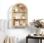 Rattan Wall Shelf 3 Tier Boho Wall Mounted Shelf 15.75" x 23.62" Farmhouse Handcraft Bamboo Arched Floating Shelves for Livin