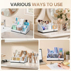 TuCao Marble Bathroom Countertop Organizer, Toothbrush Holders for Bathroom with 2PCS Qtip Holder Dispenser and Toothpaste Ho
