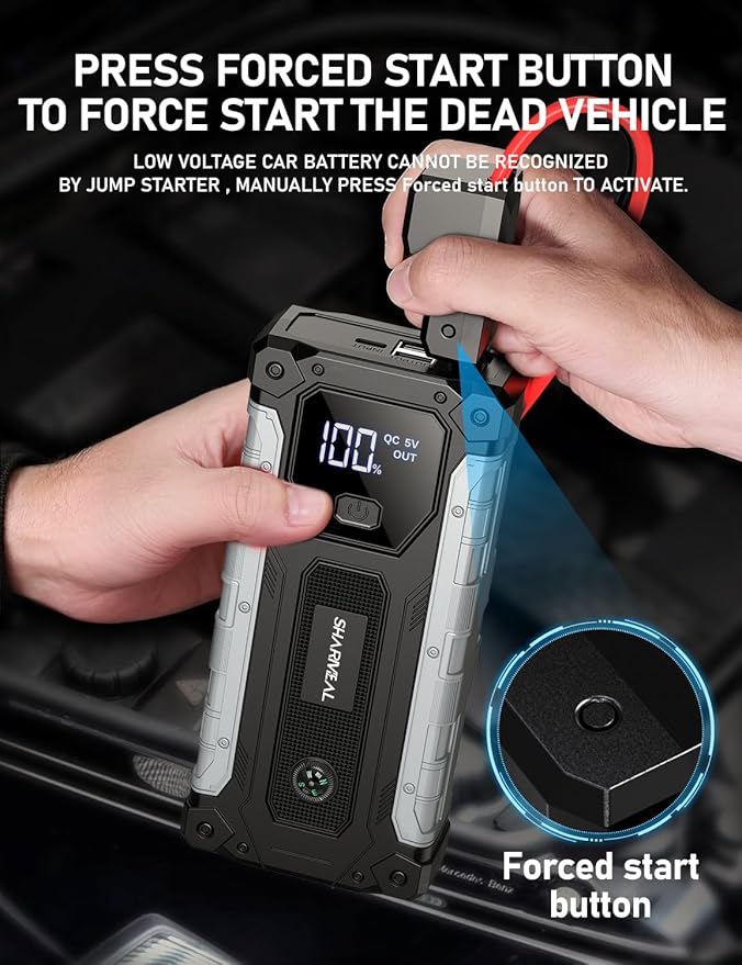 Sharmeal Car Battery Jump Starter 6000A, Jump Starter Battery Pack for All Gas and 10.0L Diesel, 12V Portable Jump Box with