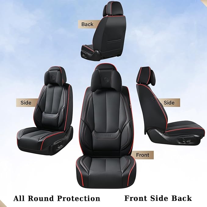 Coverado Universal Seat Covers Full Set, Universal Seat Covers for Cars, Waterproof Nappa Leather Car Seat Covers with Head P