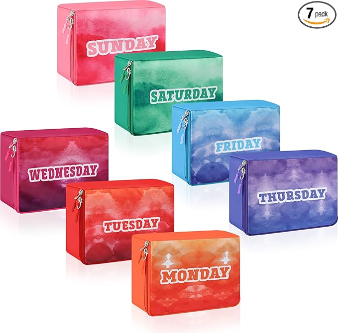 Paterr 7 Pcs Packing Cubes for Travel Kids Days of Week Compression Packing Cubes Colorful Luggage Organizers Suitcase Camp(G