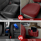 2 Pack Leather Front Car Seat Cover Bottom Car Seat, Anti-Slip and Full Wrap Driver Car Seat Protectors with Storage Pocket, 