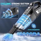 Handheld Vacuum Cordless, 15000PA Strong Suction Hand Held Car Vacuum Cleaner Portable with Multi-Nozzles & Washable Filter, 