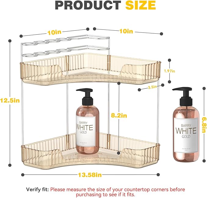 Asayuee 2-Tier Corner Bathroom Counter Organizer with Top Toothbrush Holders,Large Makeup Organizer Countertop with Brush Hol
