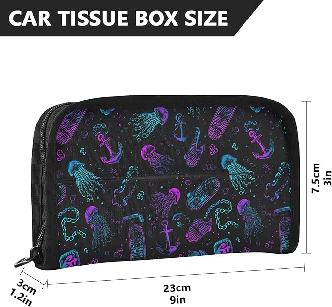 Car Tissue Holder Car Visor Organizer Tissue Box Holder for Car Sun Visor Organizer with Car Vehicle Accessories Essentials Interior for Women Men Black Jellyfish Anchor Skateboard Neon