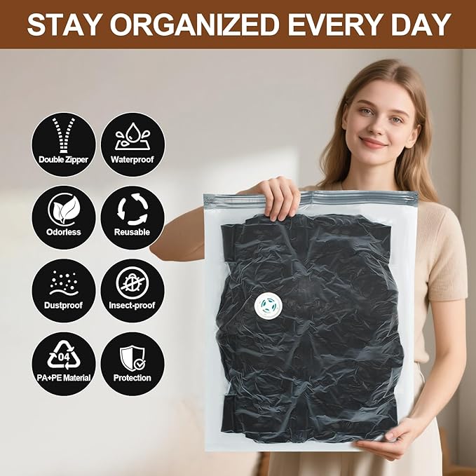 24 Pack Vacuum Storage Bags,Space Saver Bags for Clothing,Comforters,and Bedding,Includes 5 Jumbo, 5 Large, 5 Medium, 5 Small