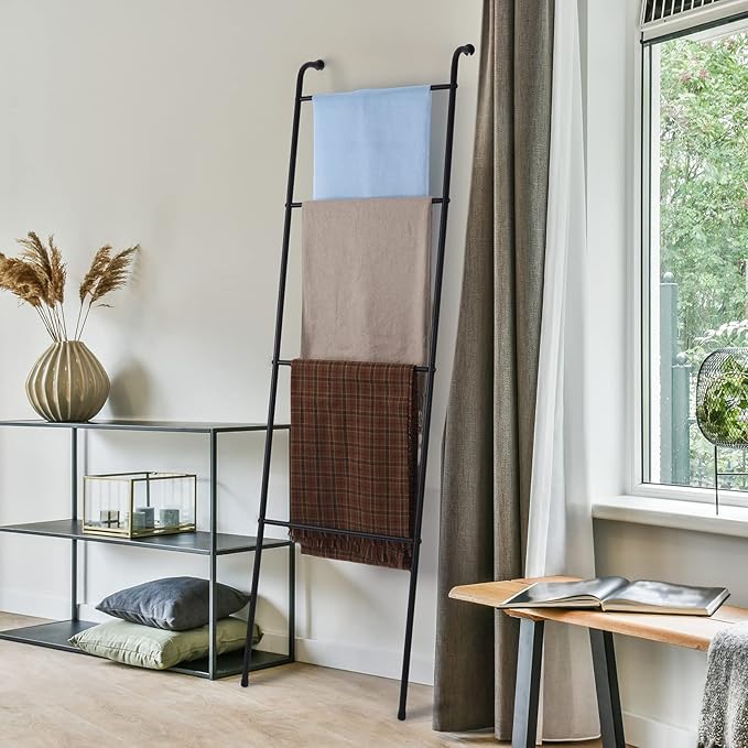 2 Pack Blanket Ladder Decorative Towel Rack Holder for Bathroom, Wall Leaning Metal Drying Quilt Stand for Living Room Bedroo