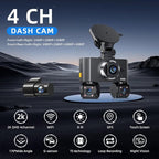 360° View 4 Channel Dash Cam Front and Rear, Dash Camera for Car with 3.16" IPS Touch Screen, 8 IR Night Vision, 5G WiFi&GPS,