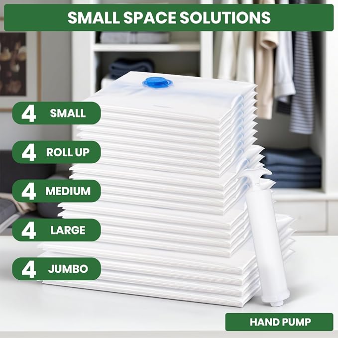 Vacuum Storage Bags,20Pack Vacuum Seal Bags for Clothing,Travel,Clothes,Comforters,Blankets,Pillows-4 Jumbo+4 Large+4 Medium+