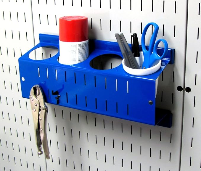 Wall Control Pegboard Spray Can Holder Bracket and Aerosol Can Organizer Pegboard and Slotted Tool Board - Blue