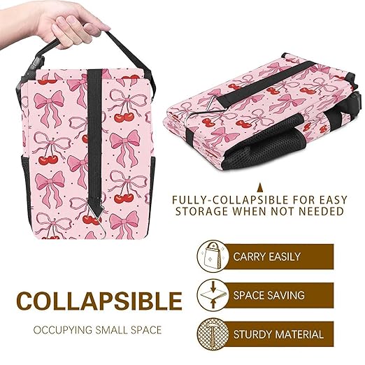 Pink Bow Car Trash Can with Lid Collapsible Reusable Waterproof Car Garage Bag,Automotive Garbage Can,Car Accessories Interior Car Organizer