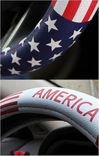 Dotesy Leather Auto Steering Wheel Cover, Fashion Flag Style Car Steering Wheel Cover Protector Universal for 36.5-38cm (Amer